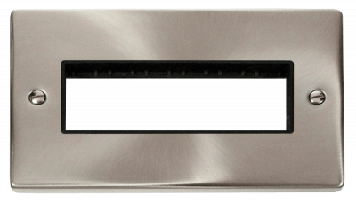 Click Deco 2 Gang MiniGrid Unfurnished Plate - 6 In-Line Apertures Satin Chrome/Black Insert