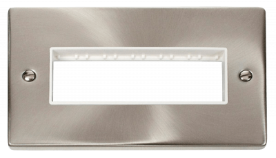 Click Deco 2 Gang MiniGrid Unfurnished Plate - 6 In-Line Apertures Satin Chrome/White Insert