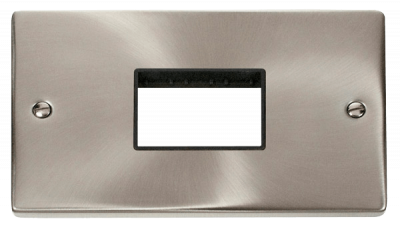 Click Deco 2 Gang MiniGrid Unfurnished Plate - 3 Apertures Satin Chrome/Black Insert