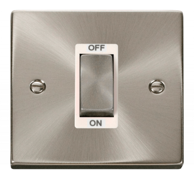 Click Deco 50A 1 Gang DP Plate Switch Satin Chrome/White Insert
