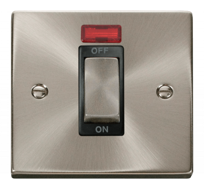 Click Deco 45A 1 Gang DP Plate Switch With Neon Satin Chrome/Black Insert