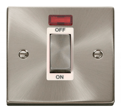 Click Deco 45A 1 Gang DP Plate Switch With Neon Satin Chrome/White Insert