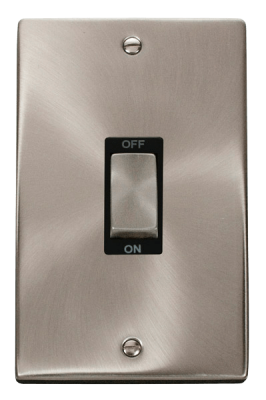 Click Deco 45A 2 Gang (Vertical) DP Plate Switch Satin Chrome/Black Insert