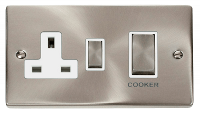 Click Deco 45A 2 Gang DP Switch With 13A DP Switched Socket Outlet Satin Chrome/White Insert