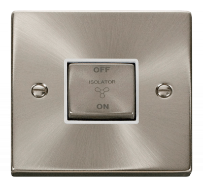Click Deco 10A 3 Pole Fan Isolation Plate Switch Satin Chrome/White Insert
