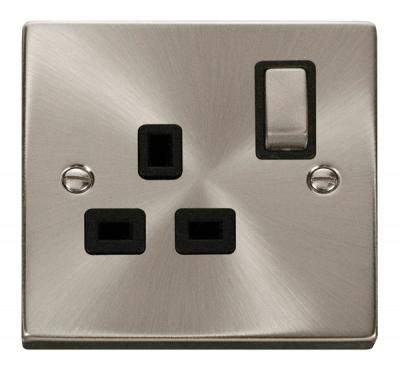 Click Deco 13A 1 Gang DP Switched Socket Outlet Satin Chrome/Black Insert