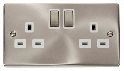 Click Deco 13A 2 Gang DP Switched Socket Outlet Satin Chrome/White Insert