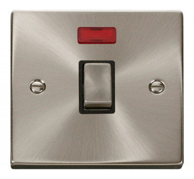 Click Deco 20A DP Plate Switch With Neon Satin Chrome/Black Insert