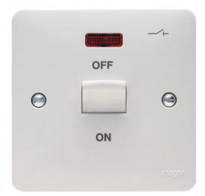 Hager Sollysta 50A 1 Gang DP Switch c/w LED