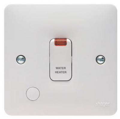 Hager Sollysta 20A DP Switch c/w LED & FO Marked 'Water Heater'