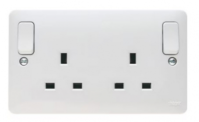 Hager Sollysta 13A 2 Gang Double Pole Switched Socket Dual Earth Outboard Rockers