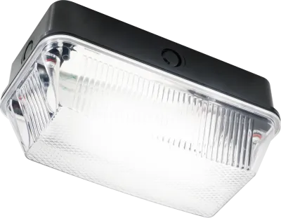 K/Bridge 230V IP65 60W B22 Bulkhead with Clear Prismatic Diffuser and Black Plastic Base