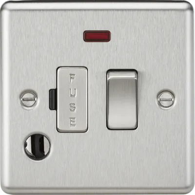 K/Bridge 13A Switched Fused Spur Unit with Neon & Flex Outlet - Brushed Chrome