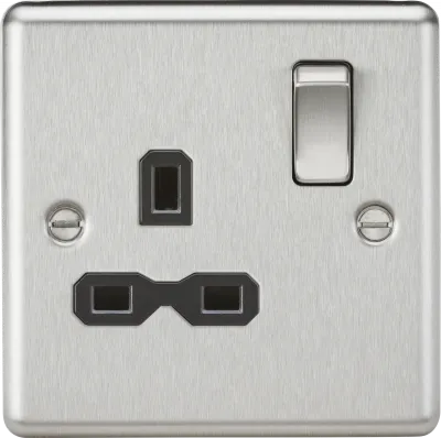 K/Bridge 13A 1G DP Switched Socket - Brushed Chrome with Black Insert