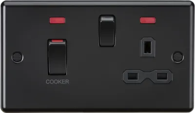 K/Bridge 45A DP Switch & 13A Socket with Neons - Matt Black with Black Insert