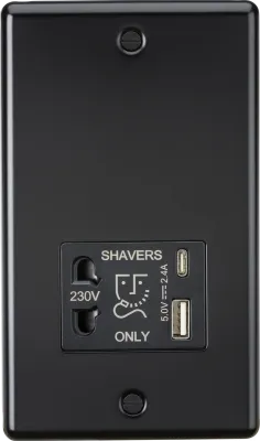 K/Bridge 230V Shaver Socket with Dual USB A+C [5V DC 2.4A shared] - Matt Black