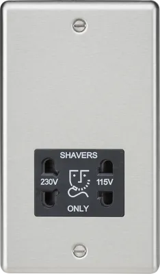 K/Bridge 115/230V Dual Voltage Shaver Socket - Brushed Chrome with Black Insert