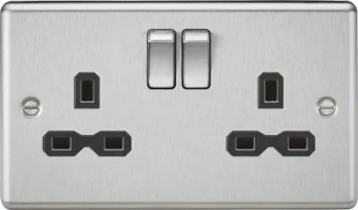 K/Bridge 13A 2G DP Switched Socket with Twin Earths - Brushed Chrome with Black Insert