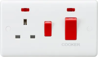 K/Bridge 45A DP Switch & 13A Socket with Neons - Red Rocker