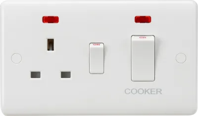 K/Bridge 45A DP Switch & 13A Socket with Neons - White Rocker