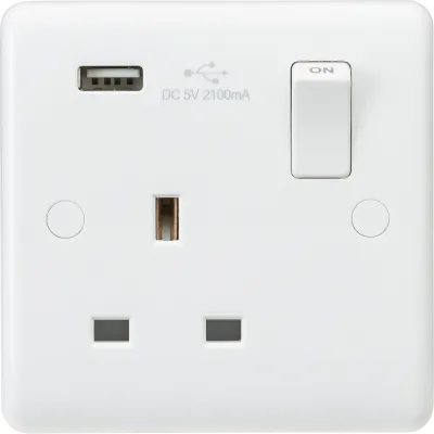 K/Bridge 13A 1G SP Switched Socket with USB -A (5V DC 2.1A)