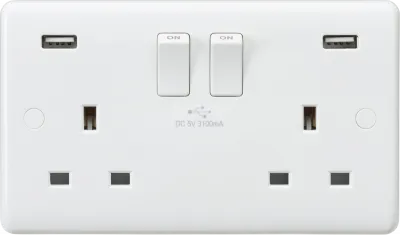 K/Bridge 13A 2G SP Switched Socket with Dual USB A+A (5V DC 3.1A shared)
