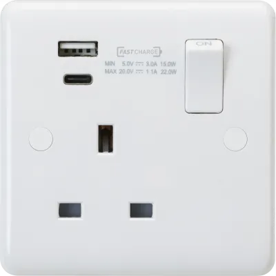 K/Bridge 13A 1G DP Switched Socket with Dual USB A+C (20V DC 1.1A) Max. 22W